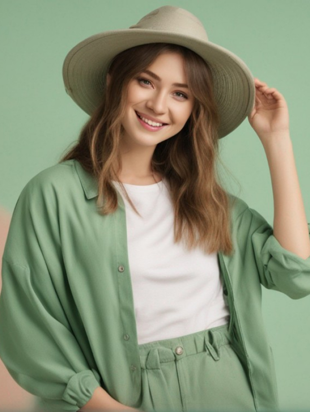 australian-girl-wearing-trendy-pantone-green-color-clothes-round-hat