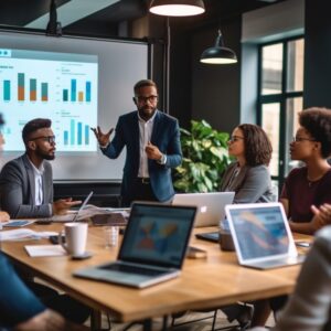 focused-team-leader-presenting-marketing-plan-interested-multiracial-coworkers